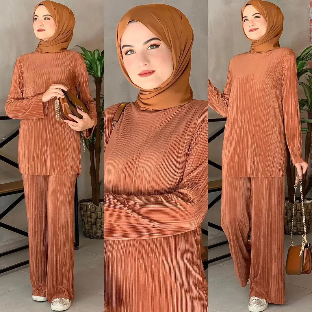 Muslim Sets Women Ramadan Abaya Turkey Dubai Hijab Two Piece Suits Prayer Dress Wide Leg Pants Jilbab Khimar Islamic Clothing