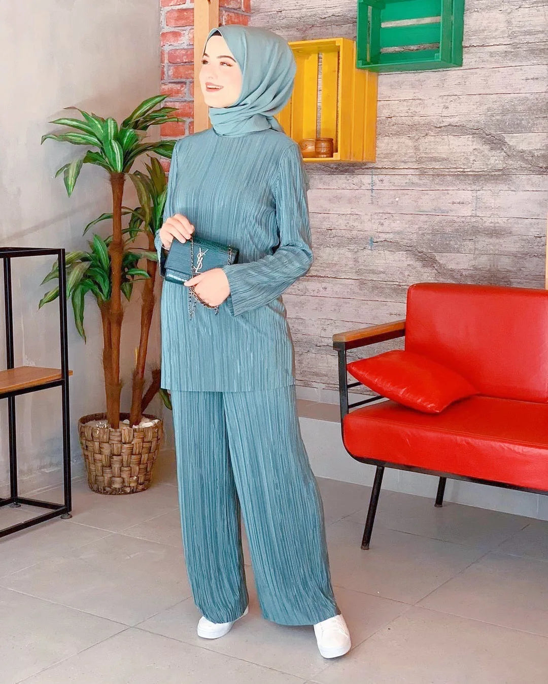 Muslim Sets Women Ramadan Abaya Turkey Dubai Hijab Two Piece Suits Prayer Dress Wide Leg Pants Jilbab Khimar Islamic Clothing