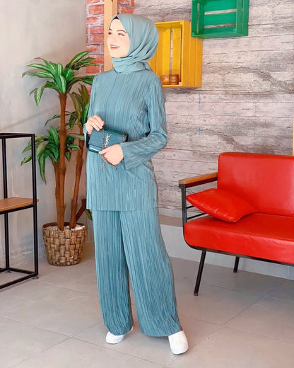 Muslim Sets Women Ramadan Abaya Turkey Dubai Hijab Two Piece Suits Prayer Dress Wide Leg Pants Jilbab Khimar Islamic Clothing
