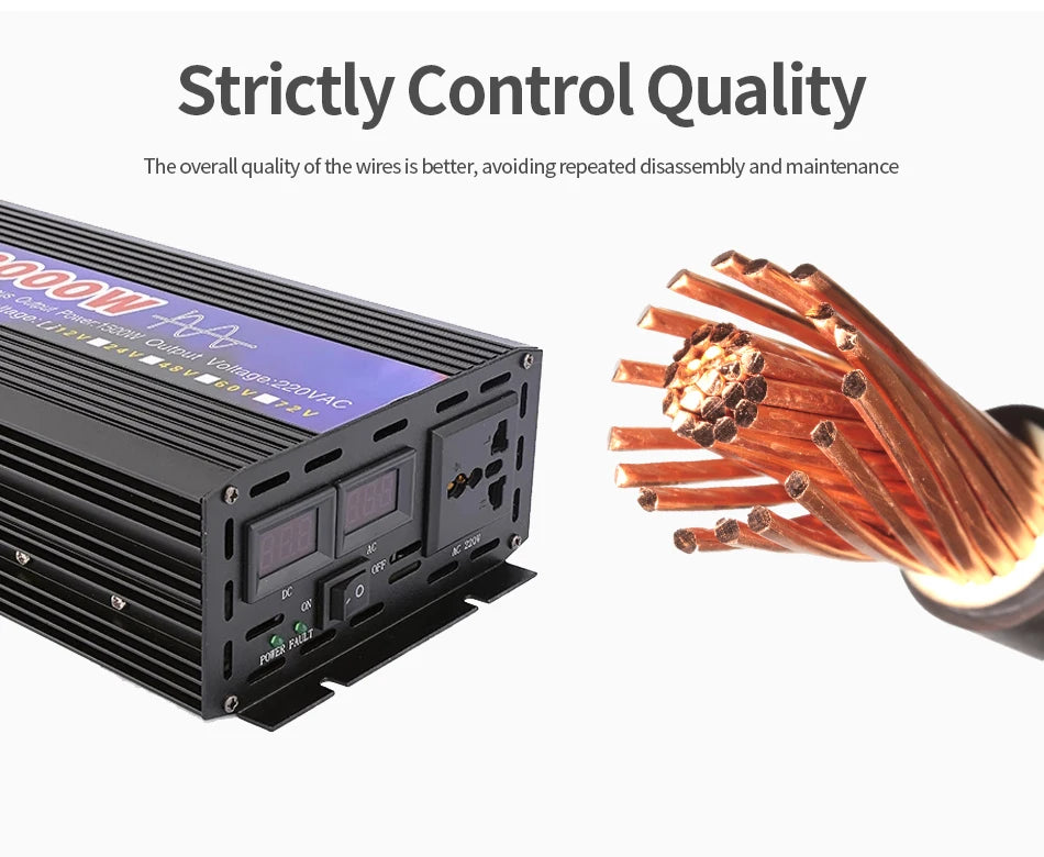4000W 3000W 2600W 2000W 1600W 1000W Pure Sine Wave Inverter DC 12V To AC 220V 60Hz Power Car Inverter With LED Display Converter