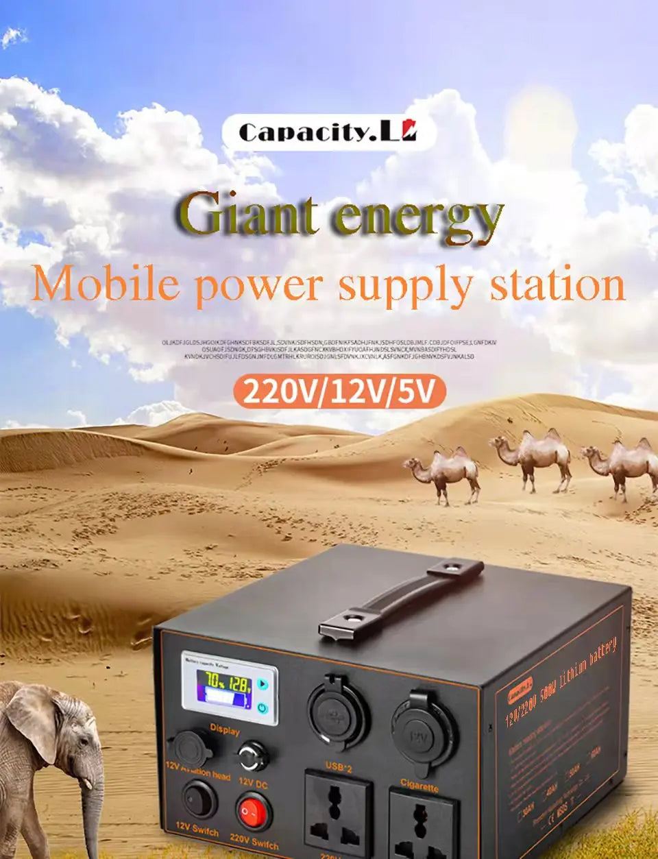 12V Lithium Battery Inverter AC220V 500W Rechargeable Battery Solar Energy Storage Backup Outdoor Battery Pack Sine Wave 50~60HZ