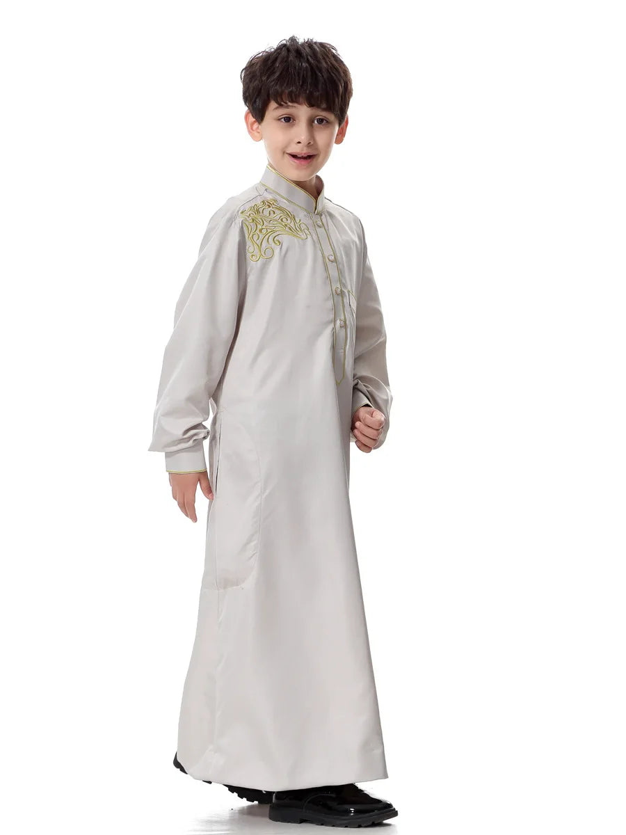Arab Muslim Kids Boy Jubba Thobe Abaya Kimono Long Dress Caftan for Children Islamic Clothing Long Robes Dress Dubai Arab
