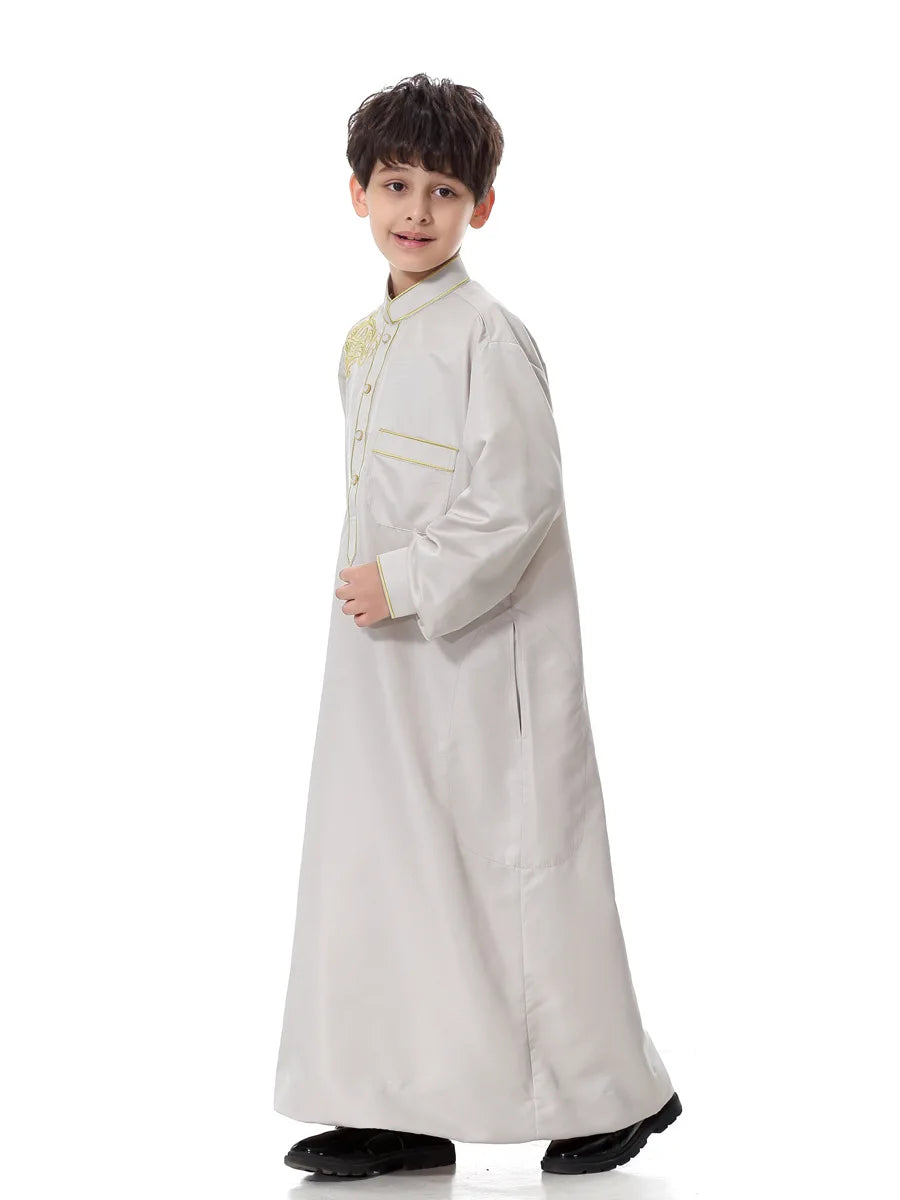 Arab Muslim Kids Boy Jubba Thobe Abaya Kimono Long Dress Caftan for Children Islamic Clothing Long Robes Dress Dubai Arab