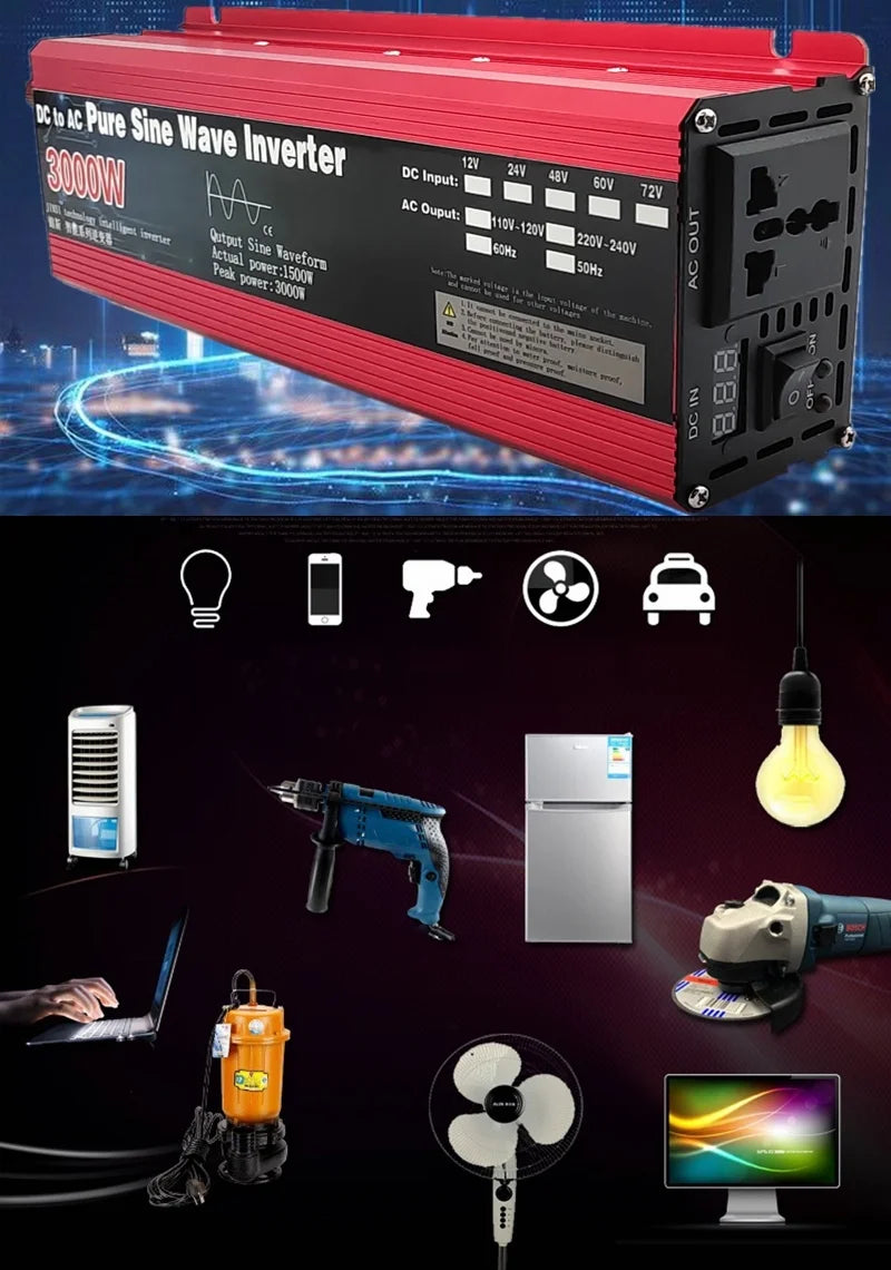 Pure Sine Wave Inverter DC 12v/24v To AC 110V/220V 1000W 1600W 2000W 3000W Portable Power Bank Converter Solar Inverter