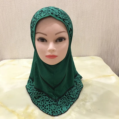 H083 beautiful small girl hijab with lepoard print  cute hijab hats women's caps islamic clothing can fit 2-5 years old girls