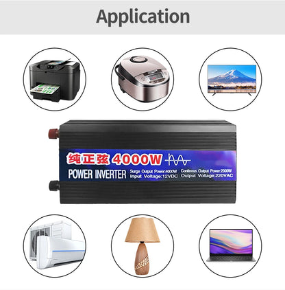4000W 3000W 2600W 2000W 1600W 1000W Pure Sine Wave Inverter DC 12V To AC 220V 60Hz Power Car Inverter With LED Display Converter