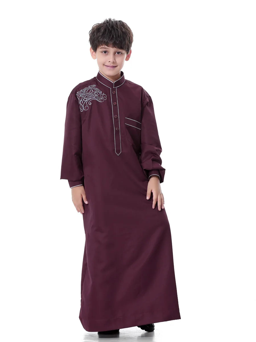 Arab Muslim Kids Boy Jubba Thobe Abaya Kimono Long Dress Caftan for Children Islamic Clothing Long Robes Dress Dubai Arab