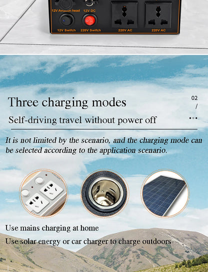 12V Lithium Battery Inverter AC220V 500W Rechargeable Battery Solar Energy Storage Backup Outdoor Battery Pack Sine Wave 50~60HZ