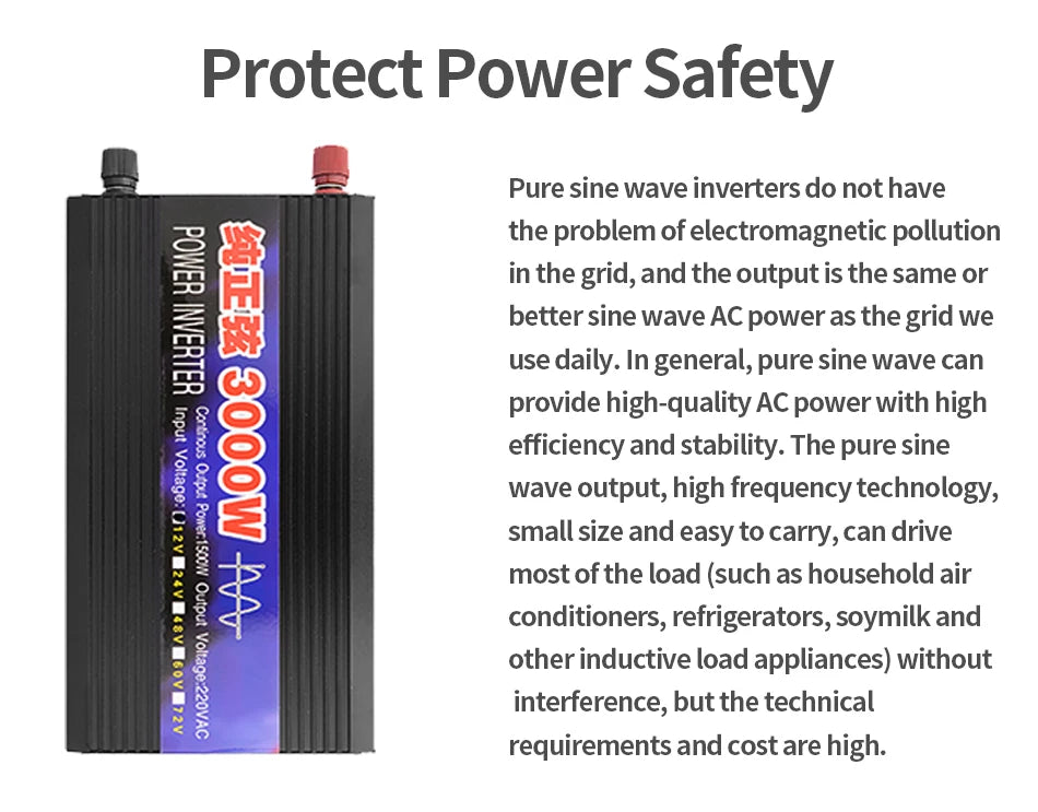 4000W 3000W 2600W 2000W 1600W 1000W Pure Sine Wave Inverter DC 12V To AC 220V 60Hz Power Car Inverter With LED Display Converter