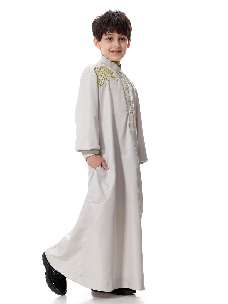 Arab Muslim Kids Boy Jubba Thobe Abaya Kimono Long Dress Caftan for Children Islamic Clothing Long Robes Dress Dubai Arab