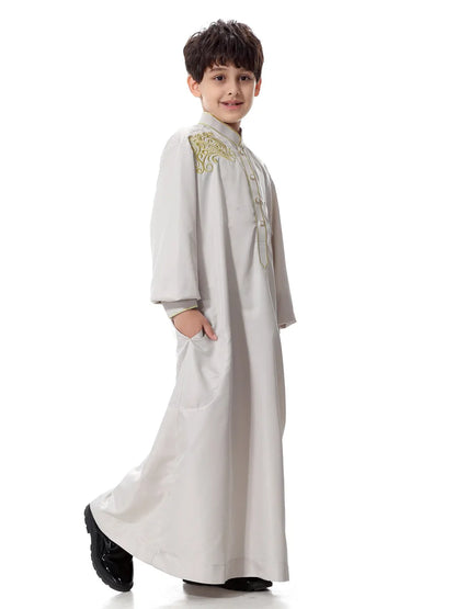 Arab Muslim Kids Boy Jubba Thobe Abaya Kimono Long Dress Caftan for Children Islamic Clothing Long Robes Dress Dubai Arab