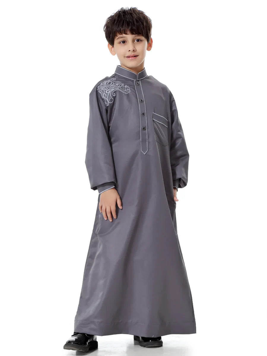 Arab Muslim Kids Boy Jubba Thobe Abaya Kimono Long Dress Caftan for Children Islamic Clothing Long Robes Dress Dubai Arab