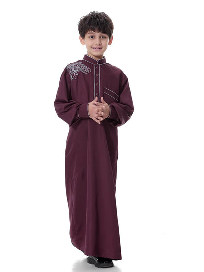 Arab Muslim Kids Boy Jubba Thobe Abaya Kimono Long Dress Caftan for Children Islamic Clothing Long Robes Dress Dubai Arab