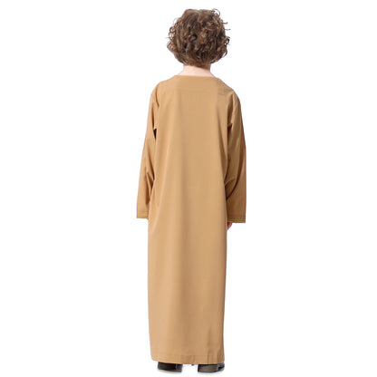 Muslim Boys Robe Embroidered Long Sleeve Dress Gown Saudi Arabia Abaya Kaftan Jubba Thobe Islamic Clothes Eid Djellaba Ramadan