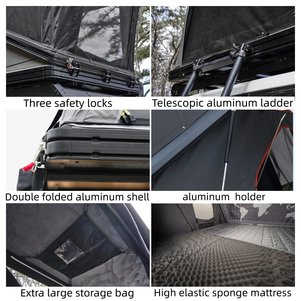 New Solar Panel Car Top Rooftop Tent Hard Cover Aluminum Clamshell
