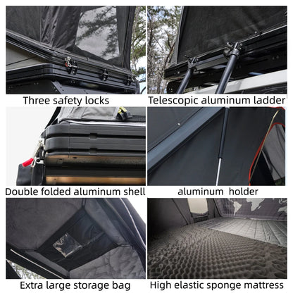 New Solar Panel Car Top Rooftop Tent Hard Cover Aluminum Clamshell
