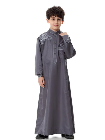 Arab Muslim Kids Boy Jubba Thobe Abaya Kimono Long Dress Caftan for Children Islamic Clothing Long Robes Dress Dubai Arab