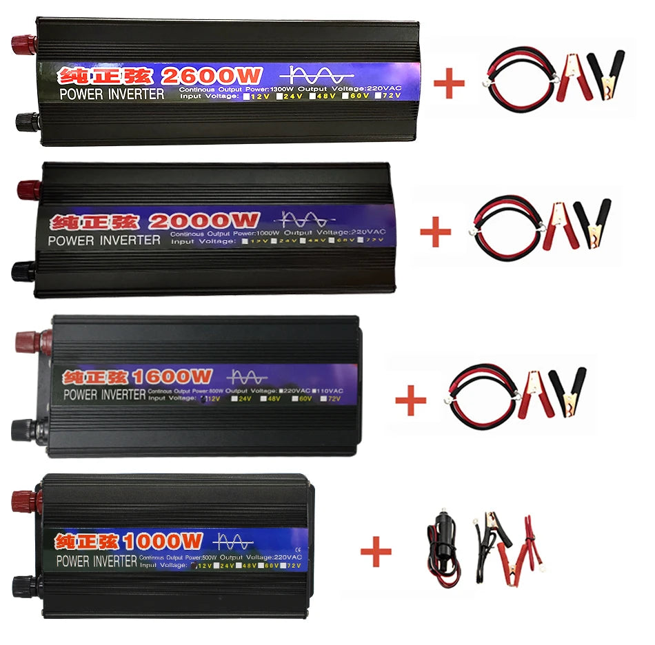 4000W 3000W 2600W 2000W 1600W 1000W Pure Sine Wave Inverter DC 12V To AC 220V 60Hz Power Car Inverter With LED Display Converter