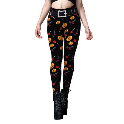Skull Spider Web Printed Tight Leggings