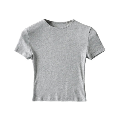 New Basic Style Slim-fit Solid Color Round Neck Bottoming Shirt Workout Top