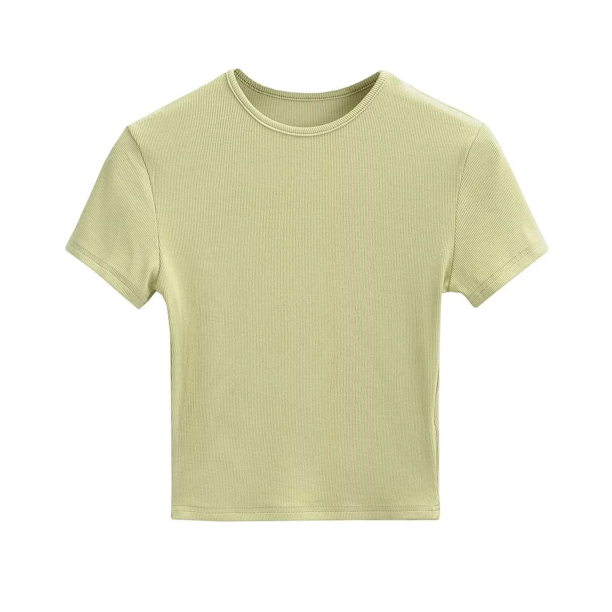New Basic Style Slim-fit Solid Color Round Neck Bottoming Shirt Workout Top