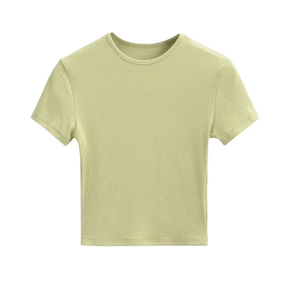 New Basic Style Slim-fit Solid Color Round Neck Bottoming Shirt Workout Top