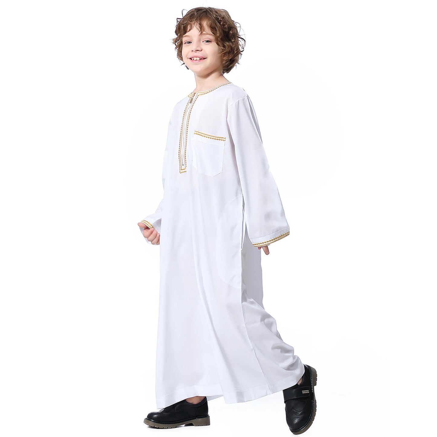 Muslim Saudi Arab Boys Robe Dishdasha Kids Abaya Kaftan Prayer Islam Clothing Long Sleeve Thobe Middle East Teenage Dress Dubai