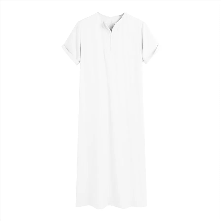 New 2025 Men Islamic Arabic Kaftan Vintage Solid Short Sleeve Loose Retro Robes Abaya Dubai Middle East Muslim Clothing S-5XL
