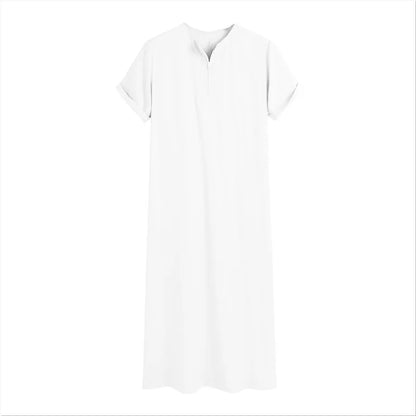 New 2025 Men Islamic Arabic Kaftan Vintage Solid Short Sleeve Loose Retro Robes Abaya Dubai Middle East Muslim Clothing S-5XL
