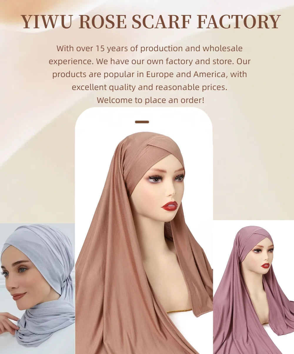 Muslim Women Premium Soft Modal Cotton Jersey Hijab Headwrap Stretchy Instant Hijab Scarf Forehead Cross Design Headscarf