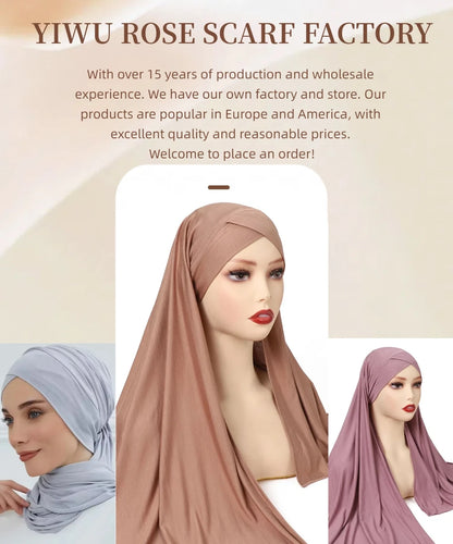 Muslim Women Premium Soft Modal Cotton Jersey Hijab Headwrap Stretchy Instant Hijab Scarf Forehead Cross Design Headscarf