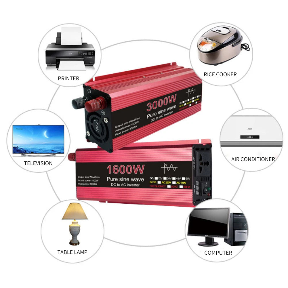 Pure Sine Wave Inverter DC 12V/24V To AC 110V/220V 1000W 1600W 2000W 2200W Portable Power Bank Converter Solar Inverter
