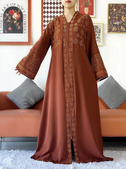 2024 Women Party Dress Chiffon Open Abaya Golden Stones Muslim Women Dress Islamic Clothing Cardigan Abaya Women Muslim Dress