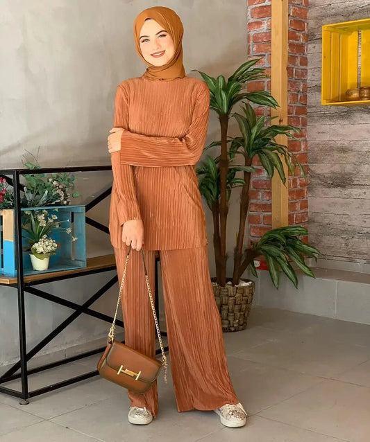 Muslim Sets Women Ramadan Abaya Turkey Dubai Hijab Two Piece Suits Prayer Dress Wide Leg Pants Jilbab Khimar Islamic Clothing