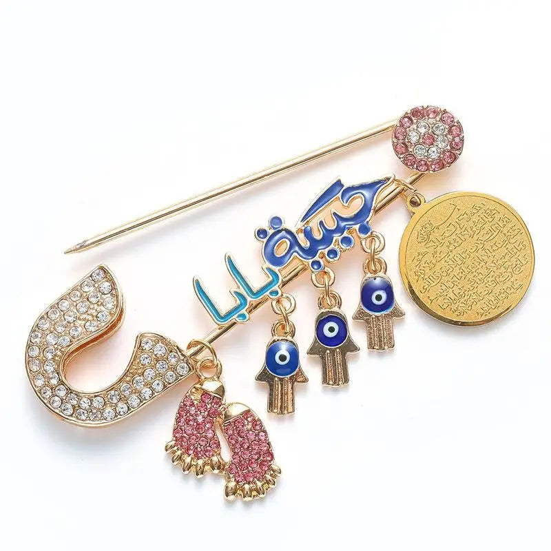 Exquisite Shiny Zircon Islamic Muslim Allah Brooch Arabian Religious Evil Eye Brooch Men Women Popular Clothing Matching Gifts