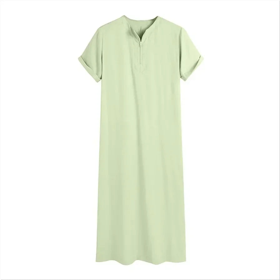 New 2025 Men Islamic Arabic Kaftan Vintage Solid Short Sleeve Loose Retro Robes Abaya Dubai Middle East Muslim Clothing S-5XL