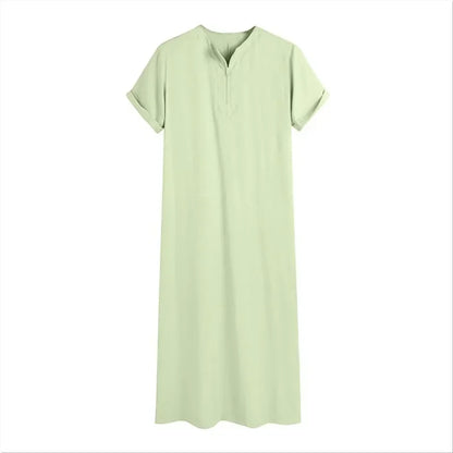 New 2025 Men Islamic Arabic Kaftan Vintage Solid Short Sleeve Loose Retro Robes Abaya Dubai Middle East Muslim Clothing S-5XL