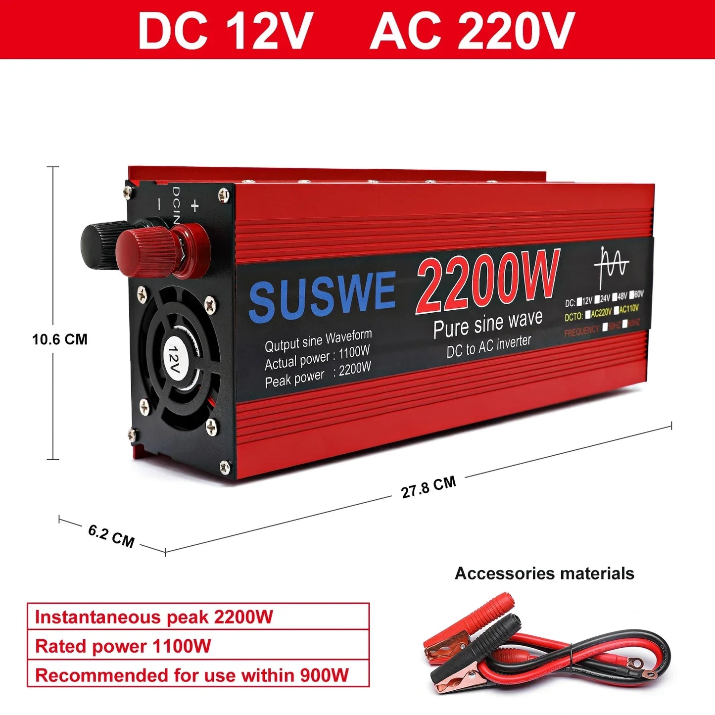 3000W Pure Sine Wave Inverter 12v 24v~ 220V 110V 2000W 1000W Converter Power Supply DC AC VoltageAdapter Module Transmission