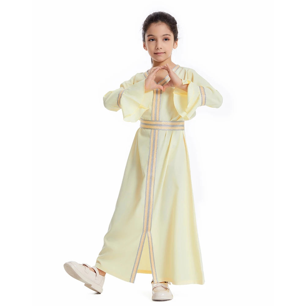 Kids Muslim Girls Abaya Prayer Long Maxi Dress Turkey Kaftan Arab Robe Dubai Islam Morocco Eid Party Ramadan Holiday Gown Caftan