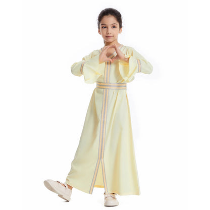 Kids Muslim Girls Abaya Prayer Long Maxi Dress Turkey Kaftan Arab Robe Dubai Islam Morocco Eid Party Ramadan Holiday Gown Caftan