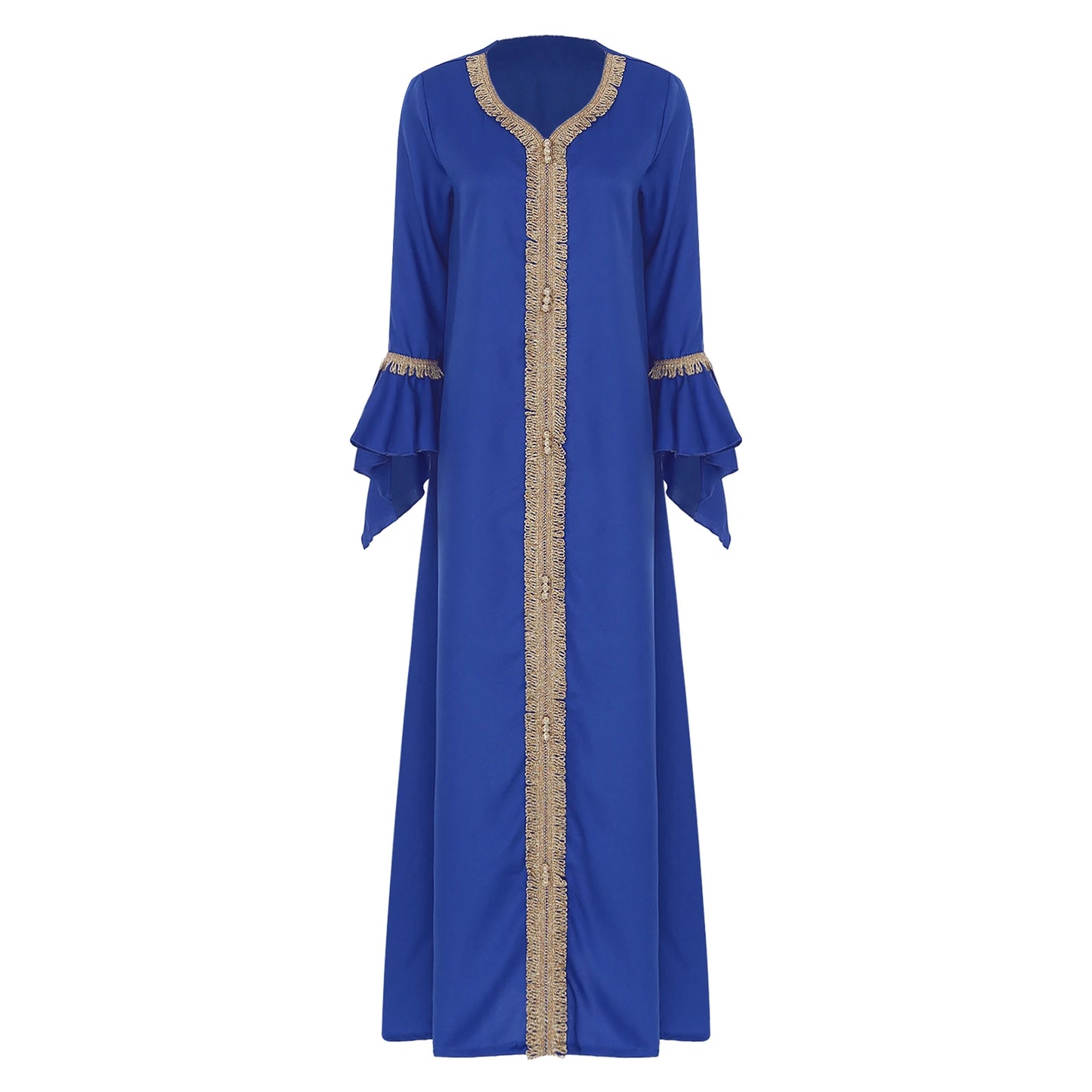 Elegant Womens Muslim Abaya Floor Length Robe V Neck Flared Sleeve Dress Halloween Witch Masquerade Gown Role Play Theme Party