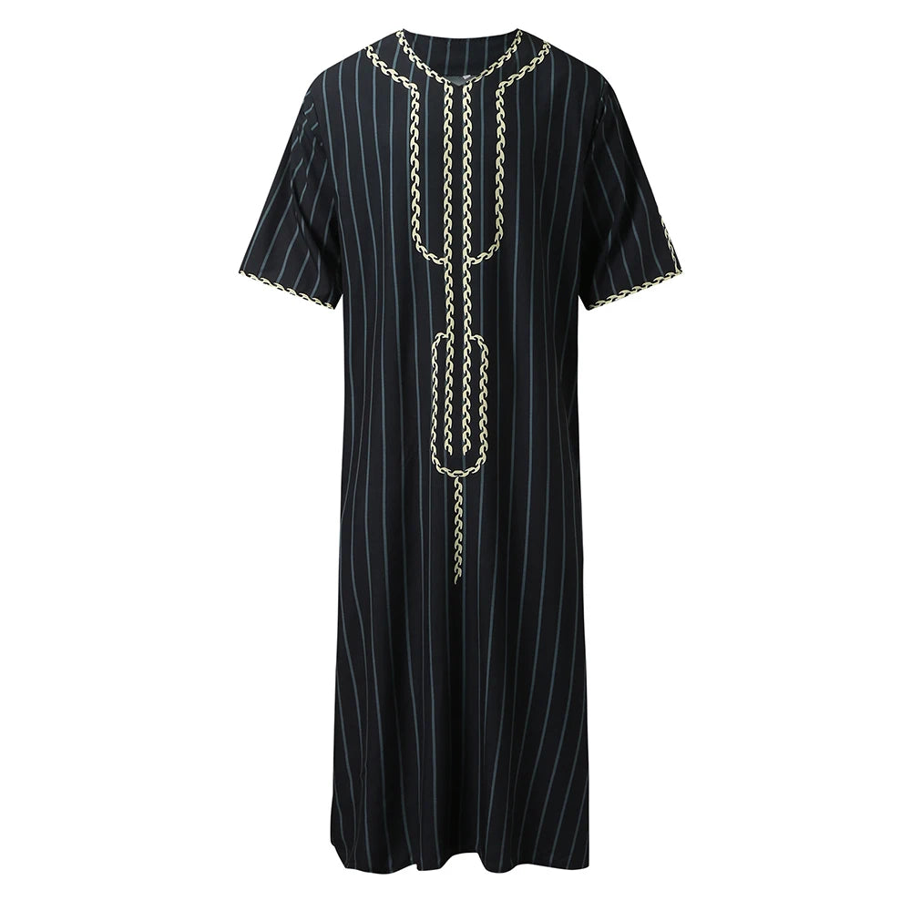 Mens Muslim Stripe Jubba Kaftan Dishdash Thobe Saudi Arab Muslim Clothing Long Sleeve Maxi Robe New Caftan Dubai Robe A50