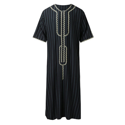 Mens Muslim Stripe Jubba Kaftan Dishdash Thobe Saudi Arab Muslim Clothing Long Sleeve Maxi Robe New Caftan Dubai Robe A50