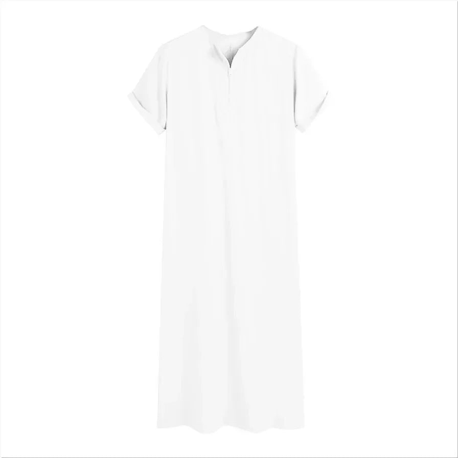 New 2025 Men Islamic Arabic Kaftan Vintage Solid Short Sleeve Loose Retro Robes Abaya Dubai Middle East Muslim Clothing S-5XL