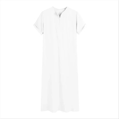 New 2025 Men Islamic Arabic Kaftan Vintage Solid Short Sleeve Loose Retro Robes Abaya Dubai Middle East Muslim Clothing S-5XL