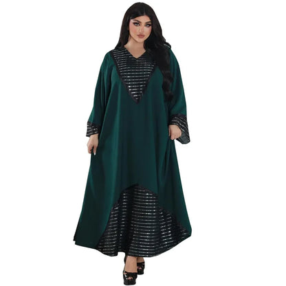 Sequins Abaya Dubai Luxury High Class Dark Green Chiffon Kaftan Party Ladies Long Sleeves Muslim Girl Dress