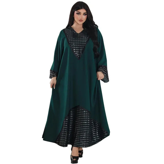 Sequins Abaya Dubai Luxury High Class Dark Green Chiffon Kaftan Party Ladies Long Sleeves Muslim Girl Dress