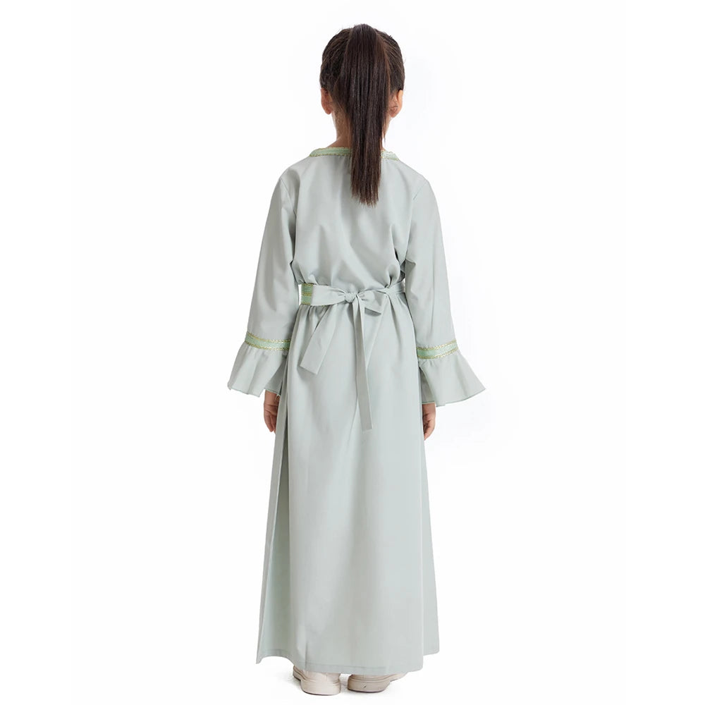 Kids Muslim Girls Abaya Prayer Long Maxi Dress Turkey Kaftan Arab Robe Dubai Islam Morocco Eid Party Ramadan Holiday Gown Caftan