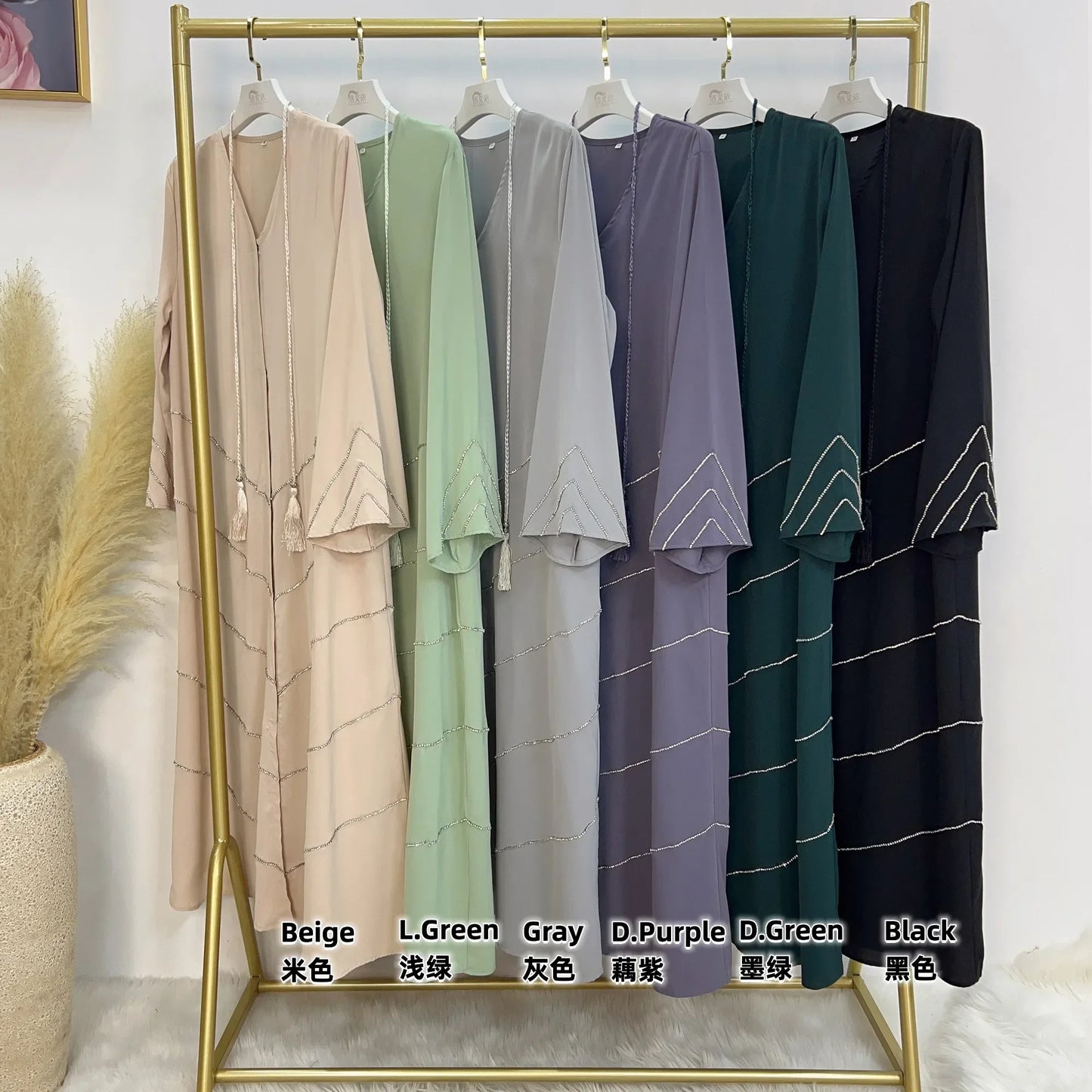 Hand made diamond beading Ramadan Eid Muslim dress long abayas robe fancy maxi French stylish modest Islamic wy1368 G1665