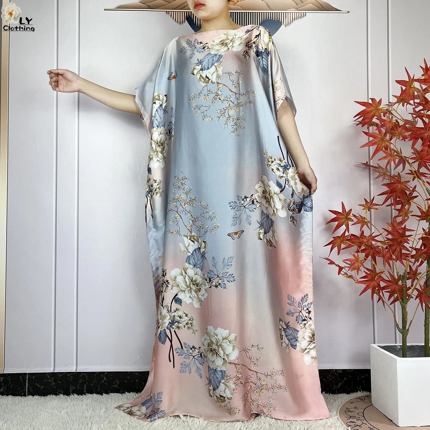Muslim Abayas For Women 2023 New Fashion Printed Silk Soft Loose Femme Elegant Robe African Maxi Party Dresses With Belt Turban